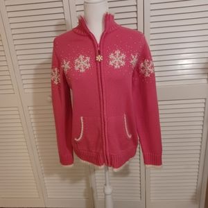 Quacker Factory Snowflake zip up sweater